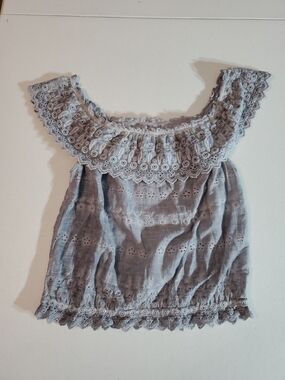 American Eagle Outfitters Light Gray Eyelet Off-Shoulder Boho Hippie Peasant Top